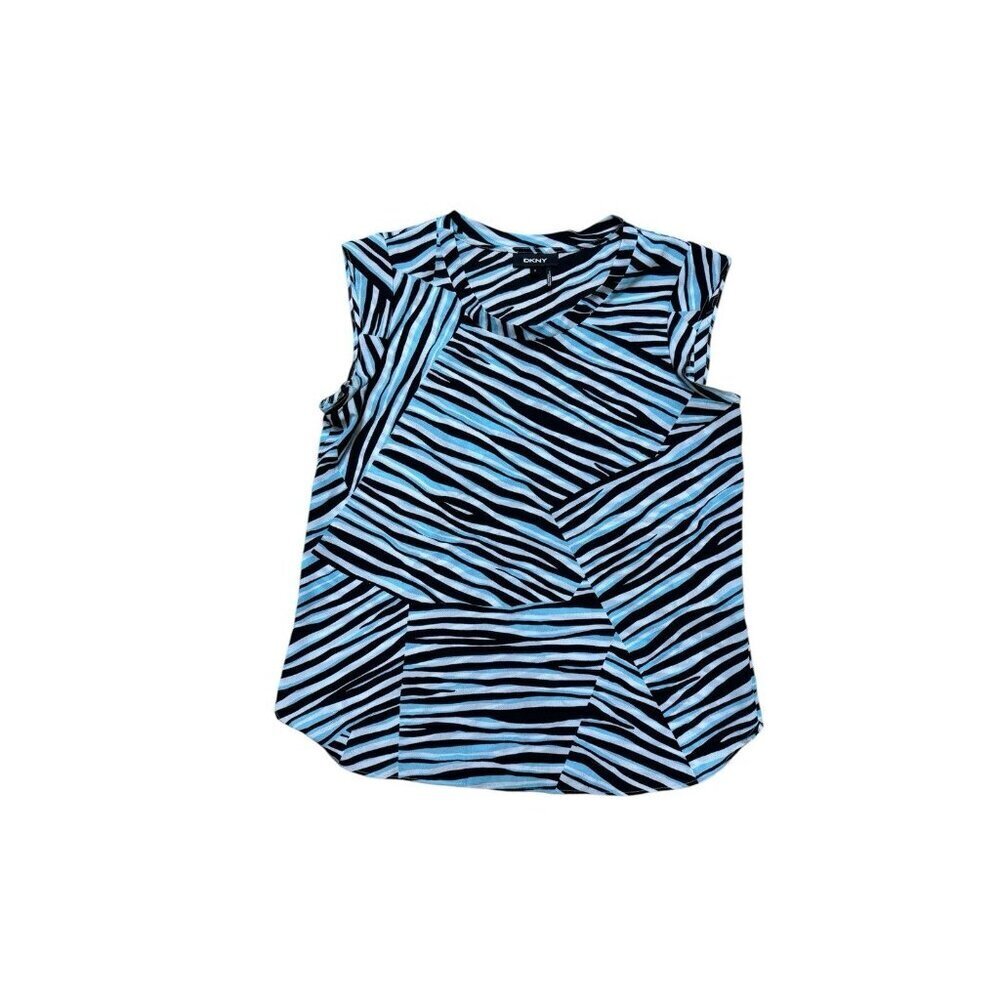 DKNY Womens Sleeveless Blouse Medium Blue Black Abstract